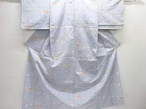 アンティーク　花模様織り出し手織り紬単衣着物